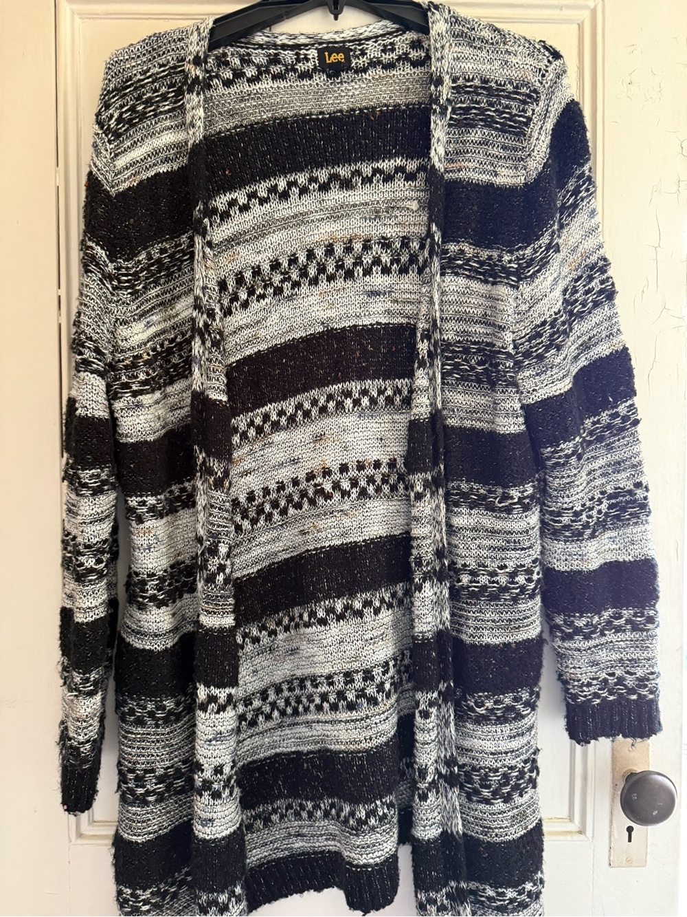 Lee Black and Gray Striped Open Cardigan